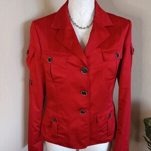 Carlisle Red Military Cargo Style Button Up Jacket Size 4